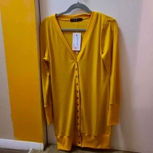 Longline Cardigan Sweater - Mustard Yellow